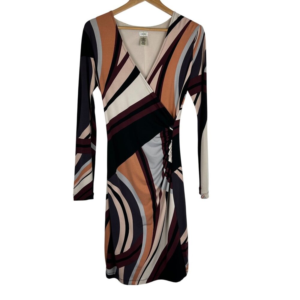 Cache Womens Geometric Print Long Sleeve Wrap Dress Small Multicolor